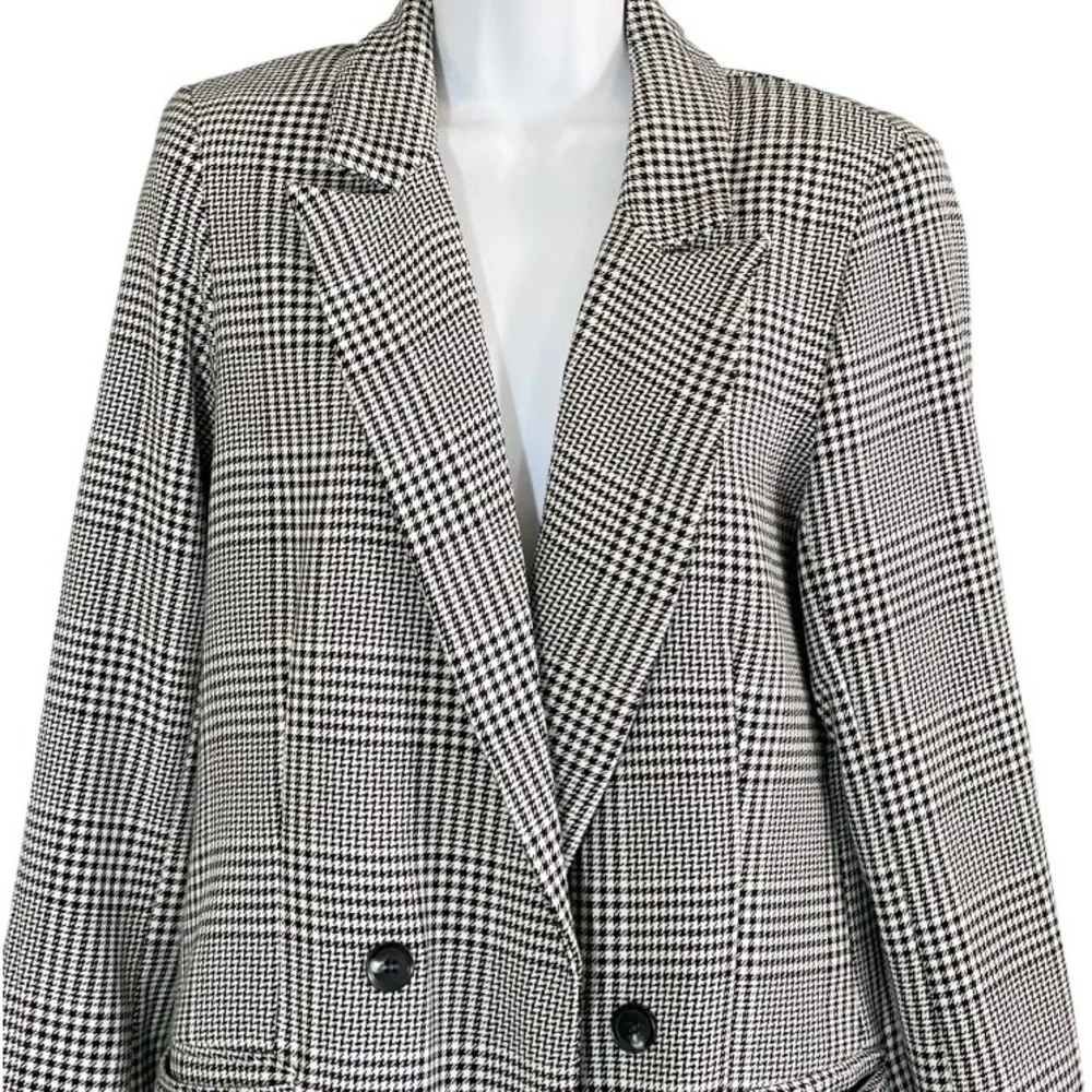 Rachel Zoe Women’s Plaid Houndstooth Blazer Jacket Oversized Small Black Cream